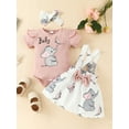 thumbnail image 4 of Baby Girl Elephant Print Short Fly Sleeve Romper +Suspender Skirts + Headband 3Pcs Set 3M 6M 9M 12M 18M, 4 of 10