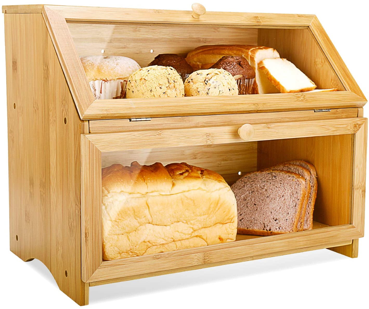 Goodpick Bamboo Bread Storage Box Double Layer Large Wood Bread