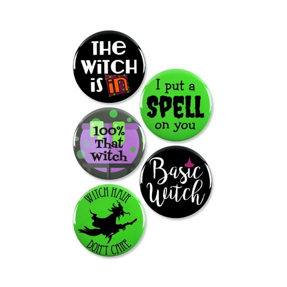 5 Pack - Basic Witch Sassy Halloween Pinback Buttons - 2.25 Inch