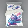 thumbnail image 2 of Feather Duvet Cover Set, Hand Drawn and Feathers Heart Vibrant Colored, Bedding Set with Shams and Fitted Sheet, 3 Sizes, by Ambesonne, 2 of 3
