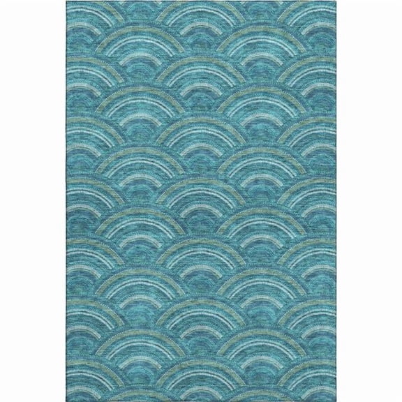 HomeRoots 677734 9 x 12 ft. Teal Ivory & Fern Green Geometric Washable Machine Made Rectangle Area Rug with UV Protection