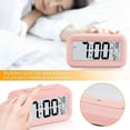 thumbnail image 5 of Reloj despertador, pequeño reloj despertador digital, pantalla LCD 5.1 con calendario de fecha y repetición, pantalla de alarma de temperatura, cabecera fácil de instalar (rosa) 168 g, 5 of 5