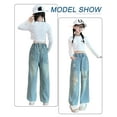 thumbnail image 3 of Happy Cherry Kids Ripped&nbsp;Denim&nbsp;Pants Girls&nbsp;Baggy Jeans&nbsp;Pants Elastic&nbsp;Waist&nbsp;&nbsp;Loose&nbsp;Cool&nbsp;Trousers&nbsp;Wide&nbsp;Leg&nbsp;with&nbsp;Pockets Light Blue, 3 of 6