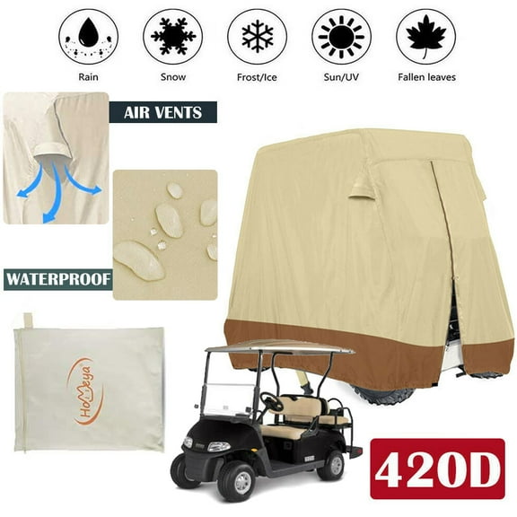 IClover 4 Passenger Golf Cart Cover Dust Sunproof Waterproof Fits EZ Go/Club Car/Yamaha Heavy Duty 420D - Beige