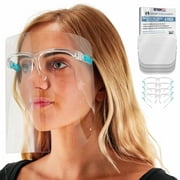 Safety Face Shields with Glasses Frames (Pack of 4) - Ultra Clear Protective Full Face Shields to Protect Eyes, Nose, Mouth - Anti-Fog PET Plastic, Goggles - Sanitary Droplet Splash Guard