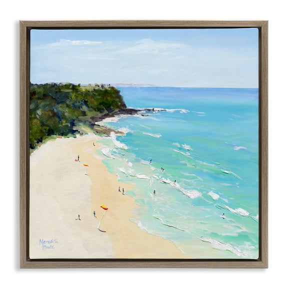 Stupell Industries Tropical Aerial Beachgoers Brown Floating Frame Canvas Art, 25 x 25, by Meredith Howse