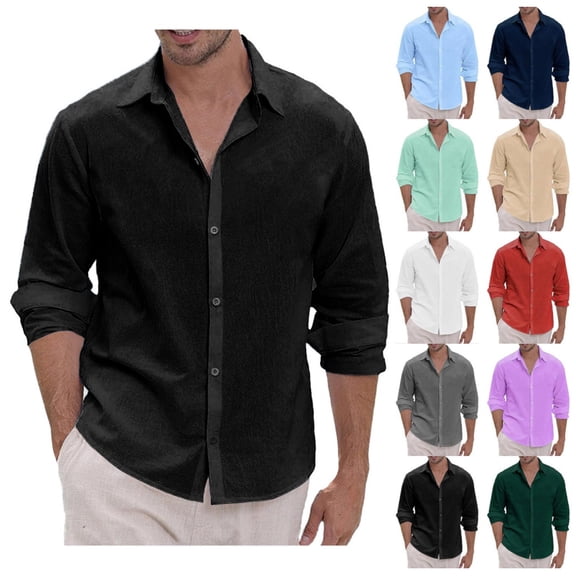 Mens Lightweight Button Down Shirt Casual Fashon Long Sleeve Dress Shirts Regular-Fit Spread Collar Shirt