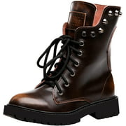 Women's Round Toe Ankle High Punk Military Combat Boots