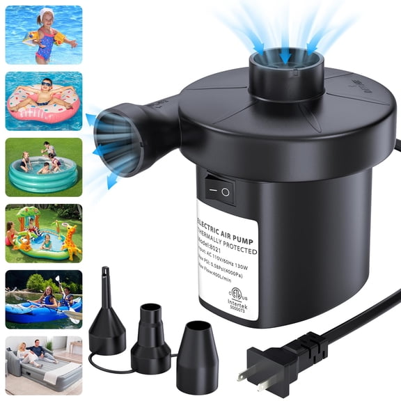 Electric Air Pump for Inflatables Air Mattress Pump Electric Pump with 3 Nozzles Inflator Deflator Air Pump for Air Mattress Beds Pool Floats Swimming Ring AC 130W