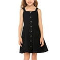 thumbnail image 3 of Oudiya Girls Spaghetti Strap Button Down Sleeveless Summer Casual Sundress A-Line Dress with Pockets Black for 5-6Y, 3 of 10
