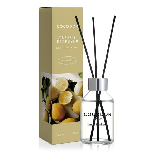 COCODOR Classic Reed Diffuser/Lemon Eucalyptus/3.4oz(100ml)/1 Pack/Fragrance Scent Essential Oil Stick Diffuser Set for Bedroom Bathroom Home Décor