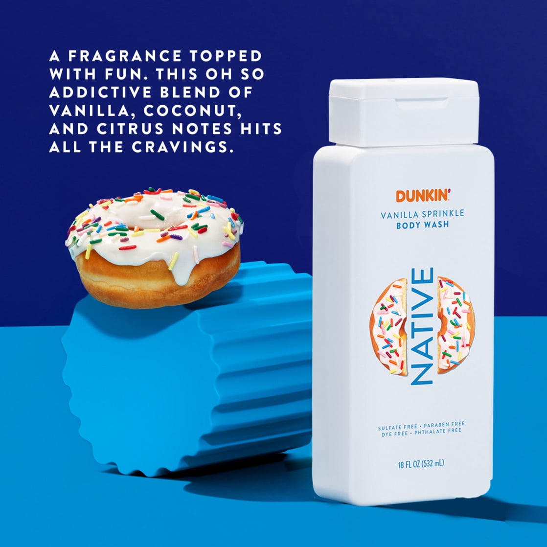 Native Dunkin' Body Wash for Women and Men, Vanilla Sprinkle, 18 oz