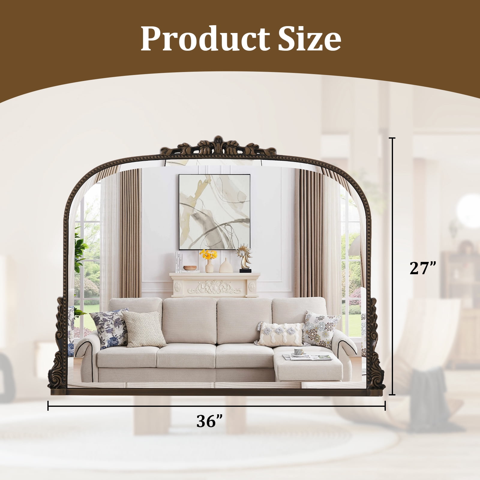 GRAHMCY 36"x 27" Bathroom Mirror Arched Vanity Mirror Decor Wall Mirror Vintage Mirror, Antique Bronze