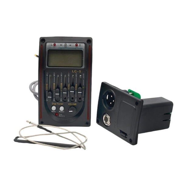 Ecualizador de 5 bandas, preamplificador de guitarra, sintonizador digital, control de volumen, pantalla LCD rojo