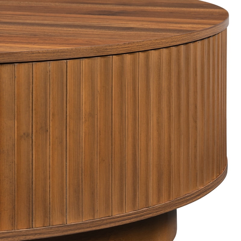 Farmhouse 35.4'' Round Wood Coffee Table with 2 Storage Drawers, Fluted Design Accent Cocktail Center Table