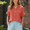 thumbnail image 7 of Womens Soft Short Sleeve 2026 Spring T-shirts Casual Cotton Linen Lightweight Half Button Up Henley Blouse, 7 of 7