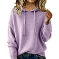 thumbnail image 2 of Women's Solid Color Hooded Sweater, Loose Fit Pullover Hoodie, Spring Autumn Knit Top, Casual Oversized Pullover, Soft Cotton Blend Hoodie, Comfortable Lounge Wear Light Violet XL, 2 of 4