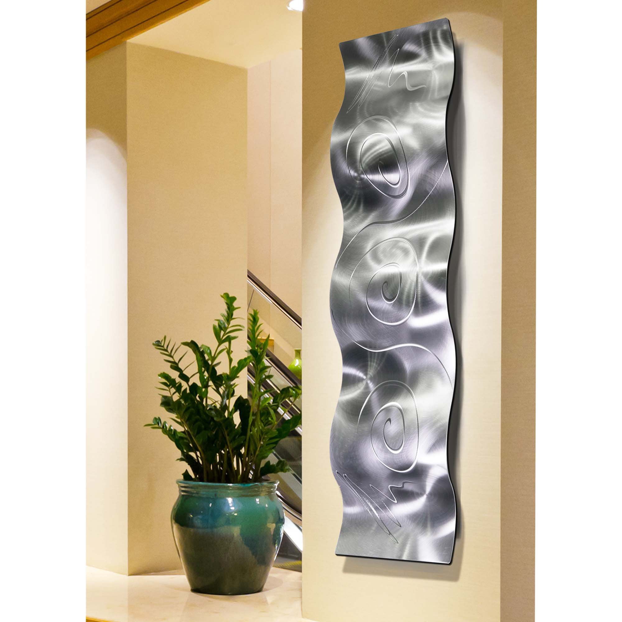 Jon Allen Metal Art Wall Accent Sculpture Wave 3D Abstract Black Silver Decor 