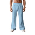thumbnail image 3 of Inglocry Mens Linen Bell Bottom Pants Wide Leg Elastic Waist Drawstring Yoga Pants Summer Beach Lounge Trousers with Pockets 2026 Sky Blue 2XL, 3 of 6