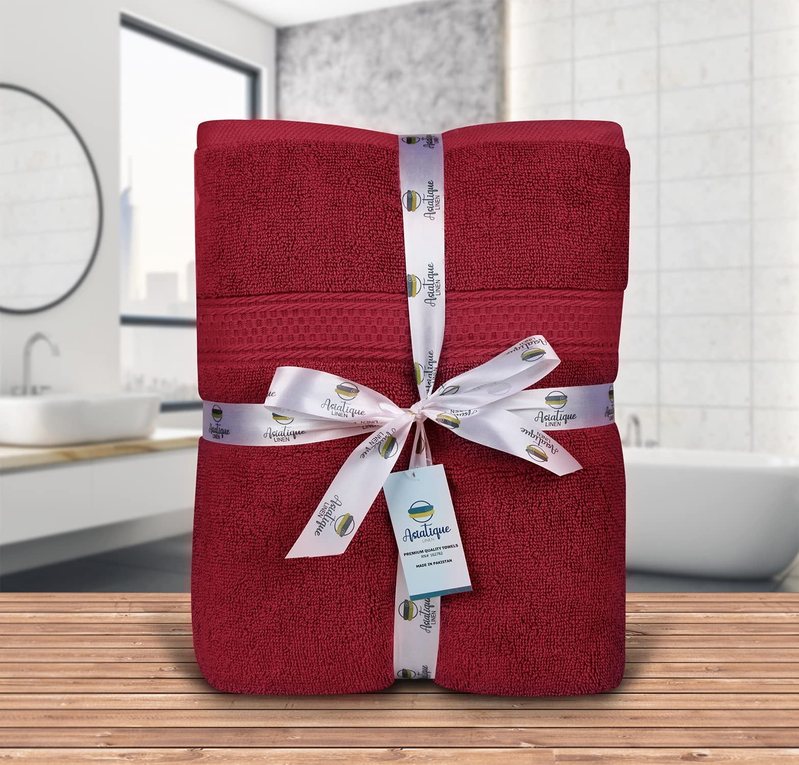 Asiatique Linen – Luxury 650 GSM Red Wine Stripes Large Bath Towels – 27x54  (4 Pack) Towels for Bathroom 