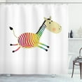 thumbnail image 1 of Rainbow Zebra Shower Curtain, Wild Savannah Animal with Colorful Stripes Cartoon Character Layout, Fabric Bathroom Set with Hooks, 69W X 84L Inches Extra Long, White and Multicolor, by Ambesonne, 1 of 2