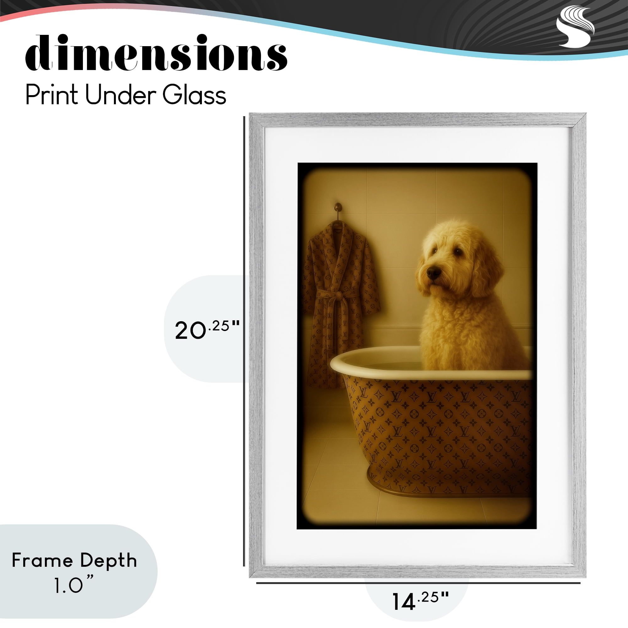 Stupell Industries Couture Dog in Luxury Tub Gray Framed Print Under Glass, design by Grotto Studios