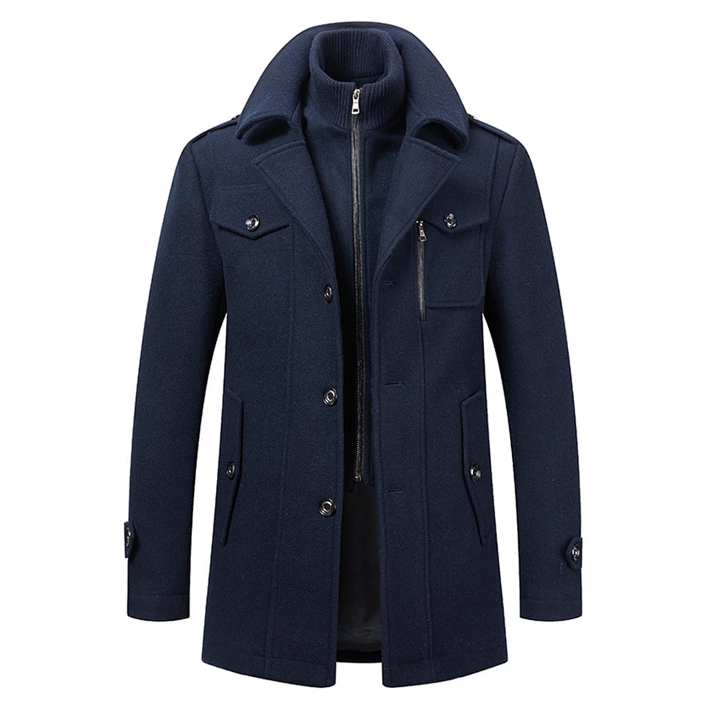 Men s Winter Coat Wool Winter Short Coat Medium Length Wool Coat Detachable Double Collar Short Winter Jacket For Business Leisure Outdoor Slim Fit Jacket Walmart