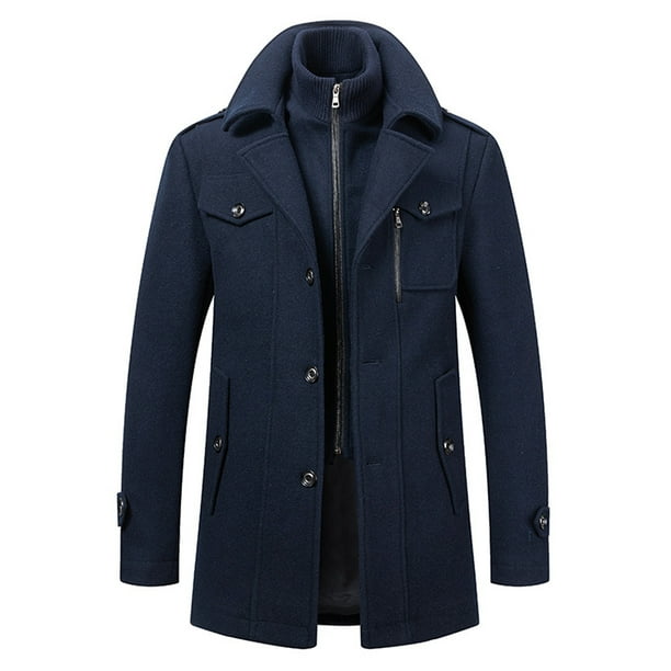 Men s Winter Coat Wool Winter Short Coat Medium Length Wool Coat Detachable Double Collar Short Winter Jacket For Business Leisure Outdoor Slim Fit Jacket Walmart