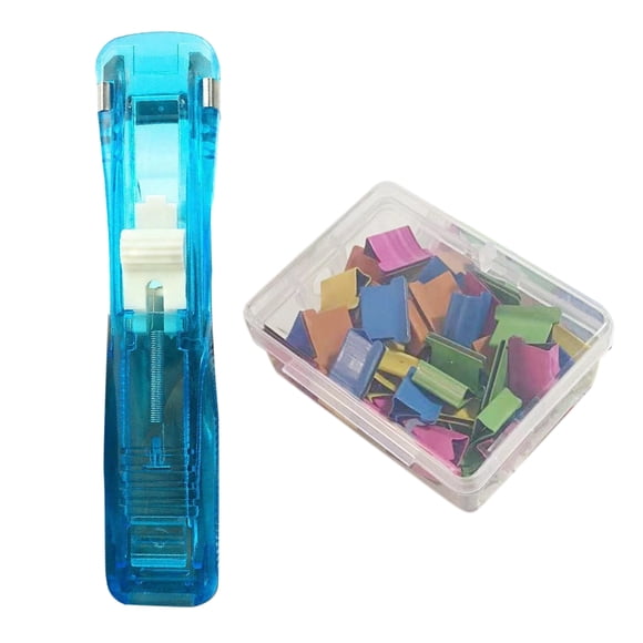 HICESS Paper Clip Stapler Portable Clip Dispenser No Hole Punching Paper Pusher with 50 Refillable Transparent Metal Clips Office School Supplies