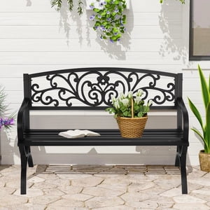 NiamVelo Garden Bench, 50", Stainless Steel, Black