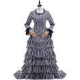 thumbnail image 2 of Gothic Victorian Bustle Dress Vintage Black and White Stripes Medieval Ball Gown Renaissance Costume for Women, 2 of 8