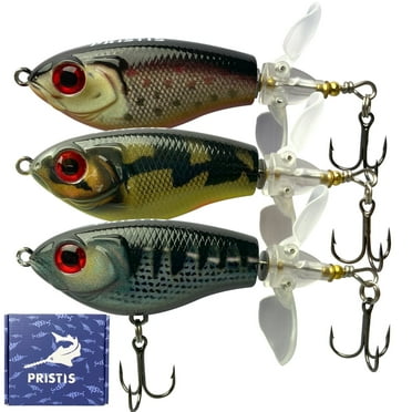 Pristis 3 Pcs Double-Blade Topwater Fishing Lures with Foldable Rotating Tail Ploppers Bass Pike