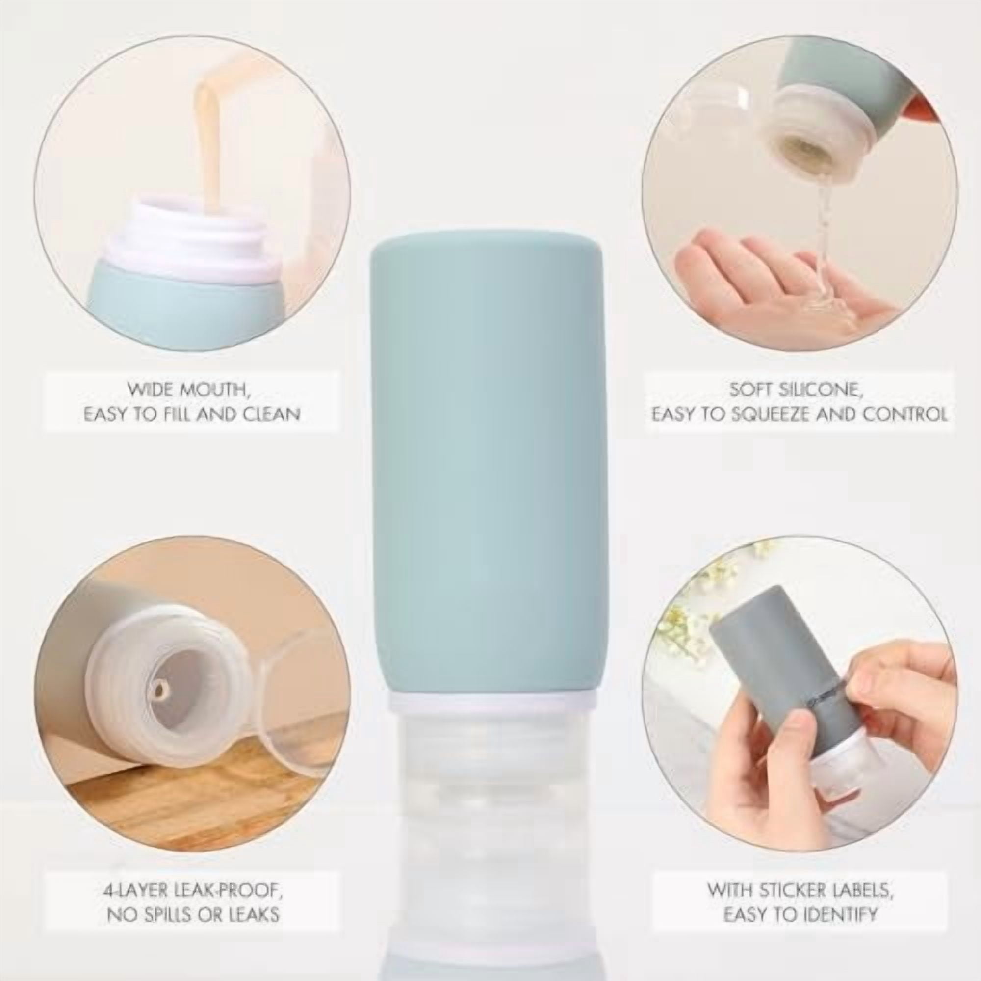 21 Pack Travel Bottles for Toiletries, Leak-Proof TSA Compliant Silicone Travel Size Containers for Shampoo and Conditioner, BPA Free with Toiletry Bag (Gray)