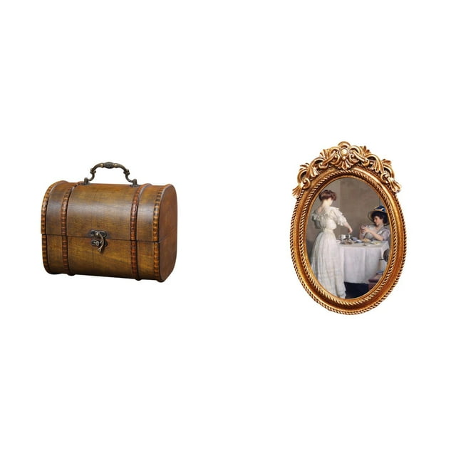 Estuche organizador de joyas,Organizador de joyas de madera para mujeres,hombres y niñas,Caja de almacenamiento decorativa con tapa abatible para guardar objetos pequeños.,Marco de
