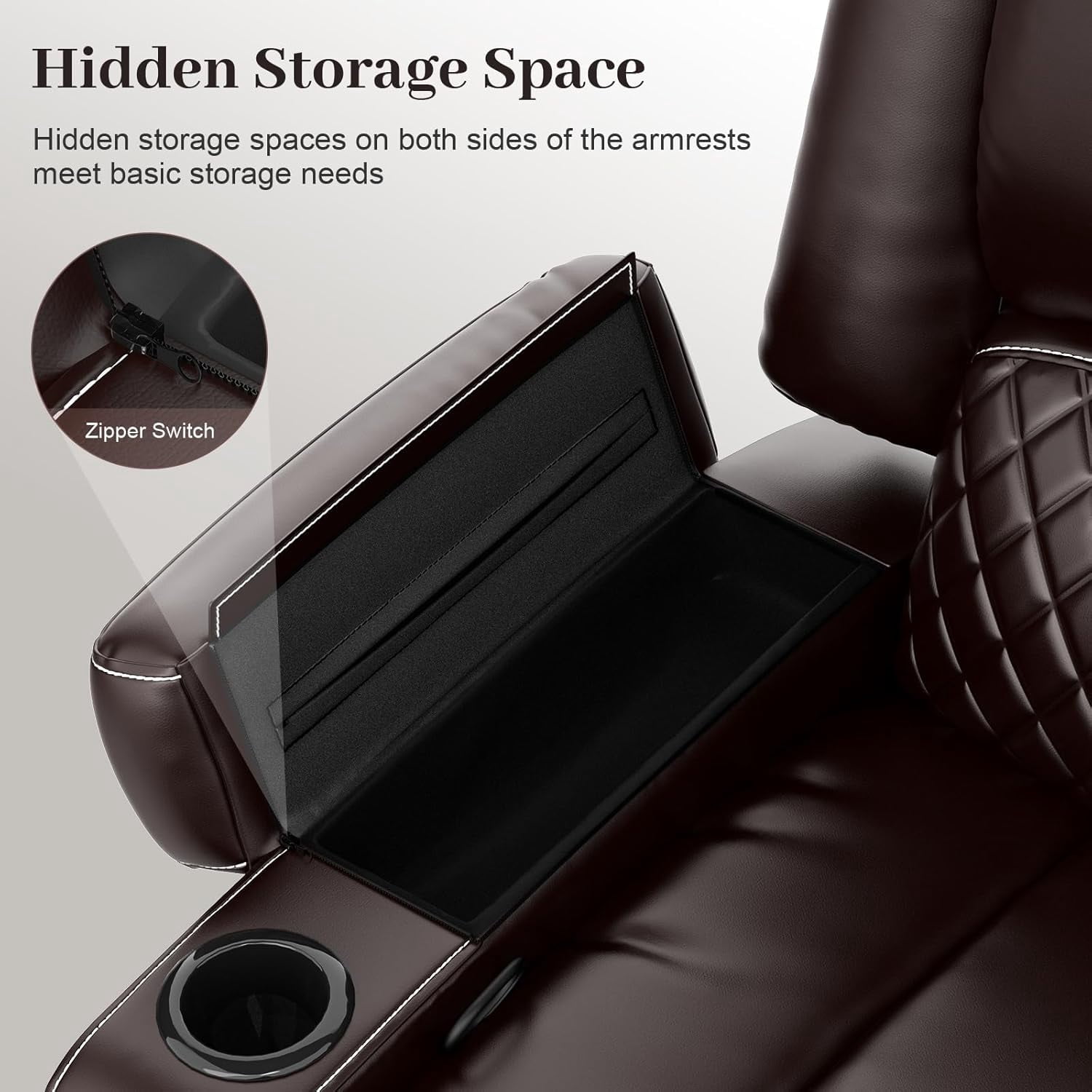 Loberfve Reclining Loveseat Sofa, Power Wall Hugger Recliner for Home Theater RV, Storage USB, Removable Armrest, 2-Tier Cushion, Brown