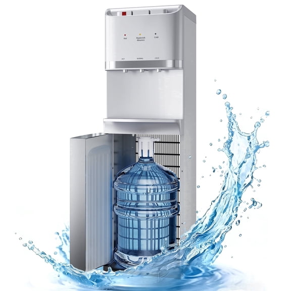 Nepsam Bottom Loading Water Cooler Dispenser - Hot, Cold & Room Temperature Water, 3 Spout Vertical Water Dispenser for 5 Gallon Bottles, Stainless Steel Design for Home & Office
