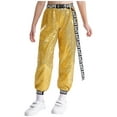 thumbnail image 4 of Hansber Kids Girls Jazz Hip-hop Costume Shiny Sleeveless Crop Top and Pants Set 2 Piece Street Dance Outfits Green&Gold 12, 4 of 5