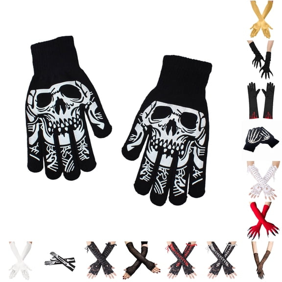 Kcolen Halloween Skeleton Gloves,Full Finger Skeleton Pattern Gloves Glow In The Dark Accessories for Men Women Adults Halloween Gifts