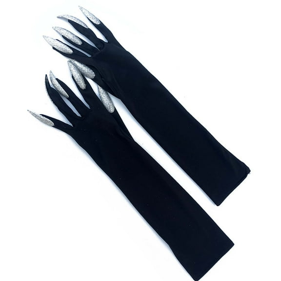 WCJM Halloween 2026 Annual New Product Cat Woman Paw Gloves - Black Party Gloves With Long Fingernails and Claws - Cosplay Costume (1 Pair) Warm Hand Socks Silver Gloves Mittens (One Size)