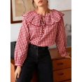 thumbnail image 1 of Blusa De Mujer Con Volantes Y Estampado Cuadros Rojo Y Blanco, 1 of 11