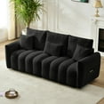 thumbnail image 3 of Newest Plush Teddy Fabric Couch, 80.7 Inch 3-Seater Sofa,Black Upholstered,3 Pillows, Sturdy Wood Frame, Perfect for Apartments,Offices, 3 of 8