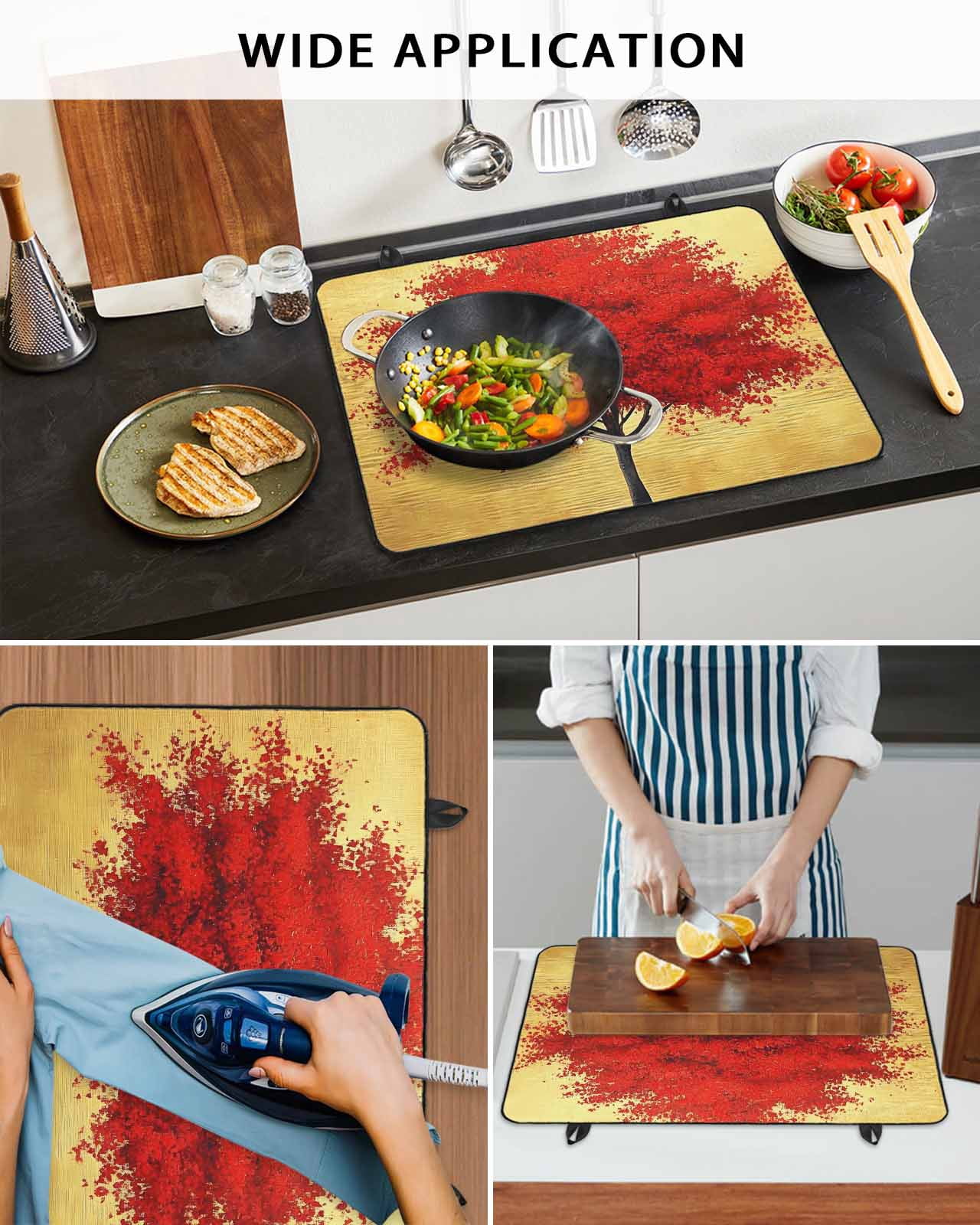 nqOlkjepod Large Induction Cooktop Protector Mat 24"x21", Red Tree Stove Top Covers for Electric Stove, Autumn Leaves Retro Watercolor Botanical Stove Burner Cover Mats, Glass Top Stove Cover