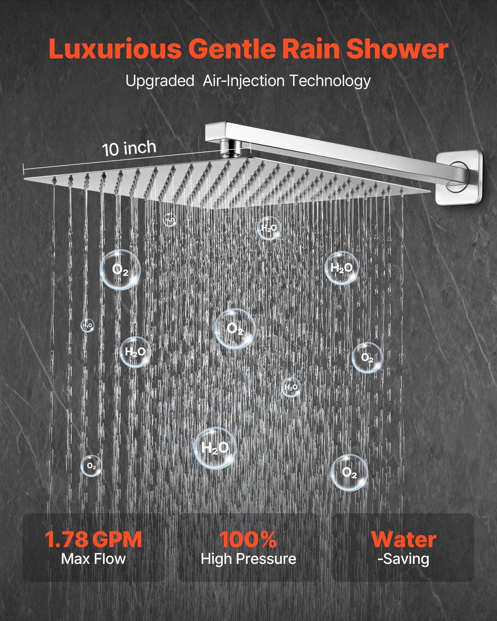 VEVOR Shower Faucet Set, Rainfall Bathroom Shower System with 10-Inch Square Rain Shower Head and Handheld Spray, Wall Mounted Bath Fixtures with Brass Valve and Trim Kit, Brushed Nickel