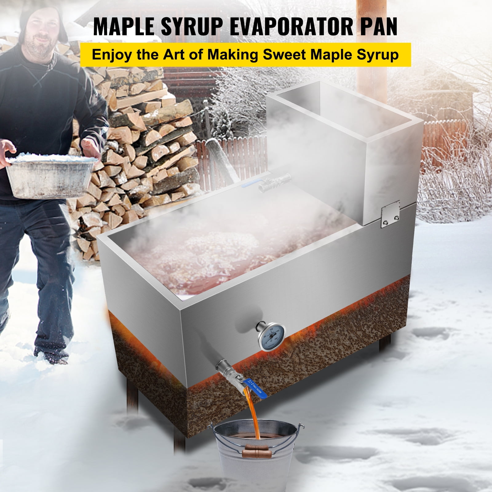 2'x4' Divided Maple Syrup Pan Preheater Pan Stainless Steel 18ga Thermometer 