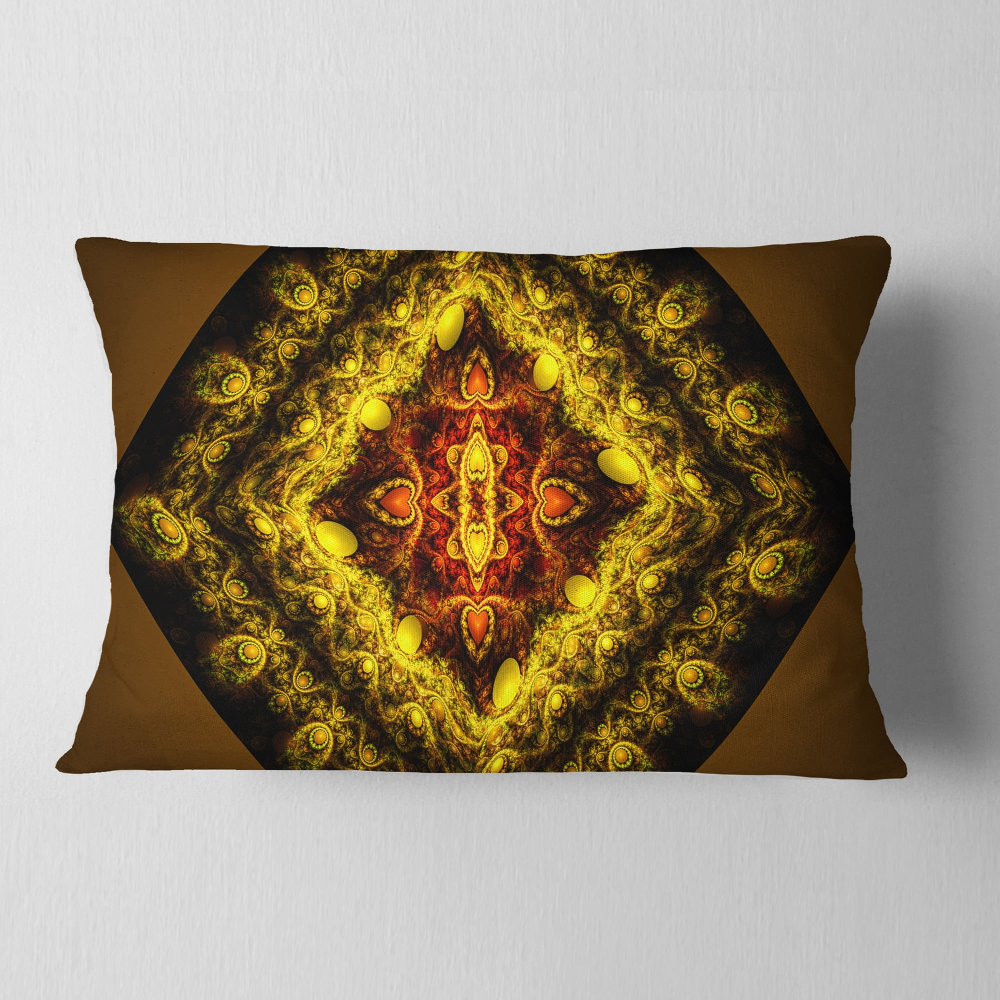 Designart Cabalistic Yellow Fractal Design - Abstract Throw Pillow - 12x20