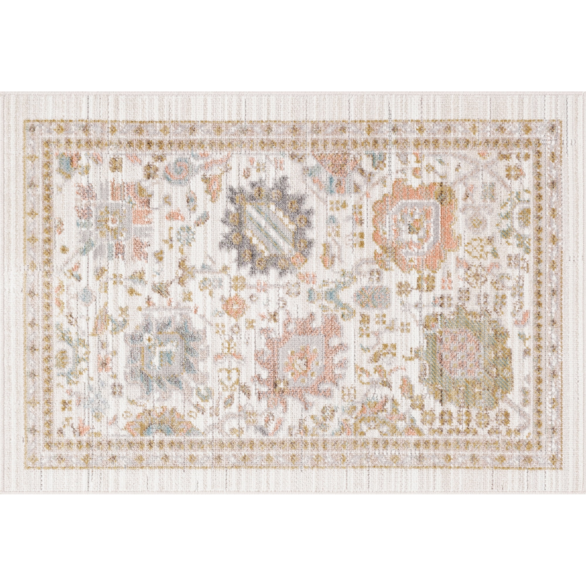 Crestwood Traditional Oriental 2x3 Cream and Aqua Polyester Indoor Area Rug, 2' x 3'