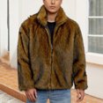 thumbnail image 4 of ZUKMRJPC Men's Vintage Faux Fur Coat Zipper Lapel Warm Soft Comfy Winter Cardigans Coats Long Sleeve Loose Fit Lapel Thick Jacket, 4 of 7