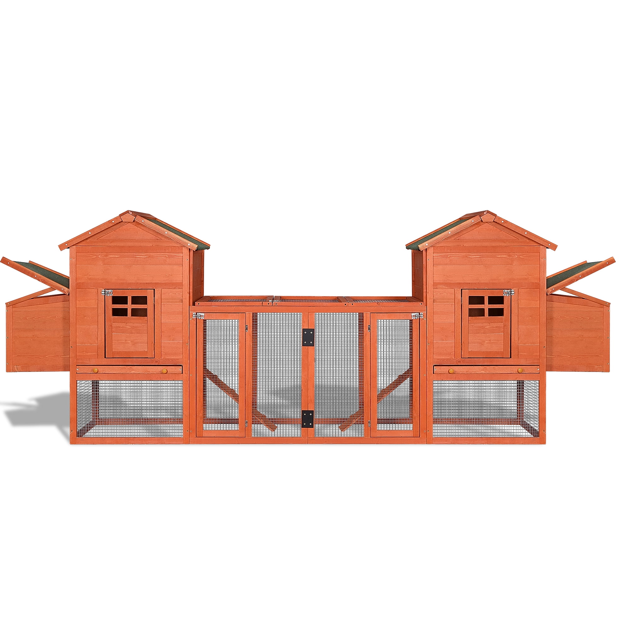 Pefilos 124" Outdoor Wooden Chicken Coop Nesting with Box Large Hen Cage with Removable Ramp Rabbit Hutches Garden Backyard Pet House, Orange Pefilos 124" Outdoor Wooden Chicken Coop Nesting with Box Large Hen Cage with Removable Ramp Rabbit Hutches Garden Backyard Pet House, Orange