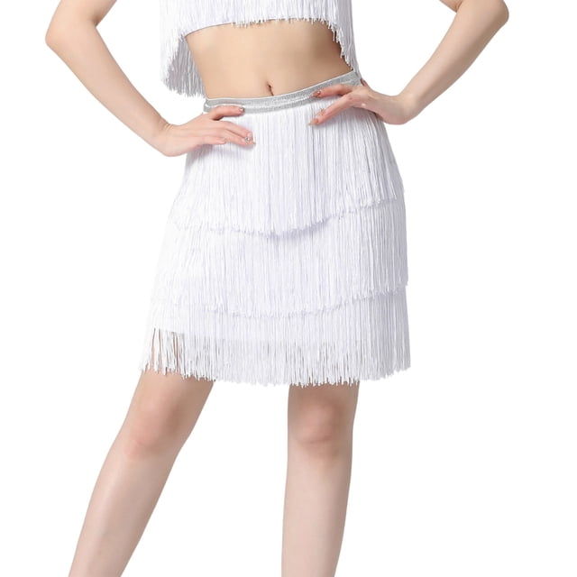 Fgnfyis Skirt Sequin Embroidered Performance Swing Performance Skirts for Women White L