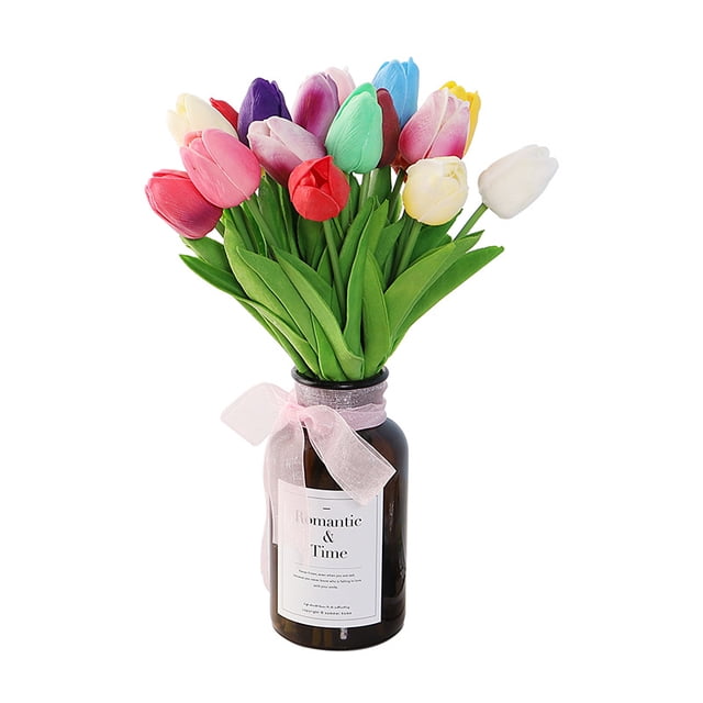 Tulipán artificial Fake Holland Mini Tulip Real Touch Flowers 24 piezas para la decoración de la boda DIY Home Party White brillar Juguete